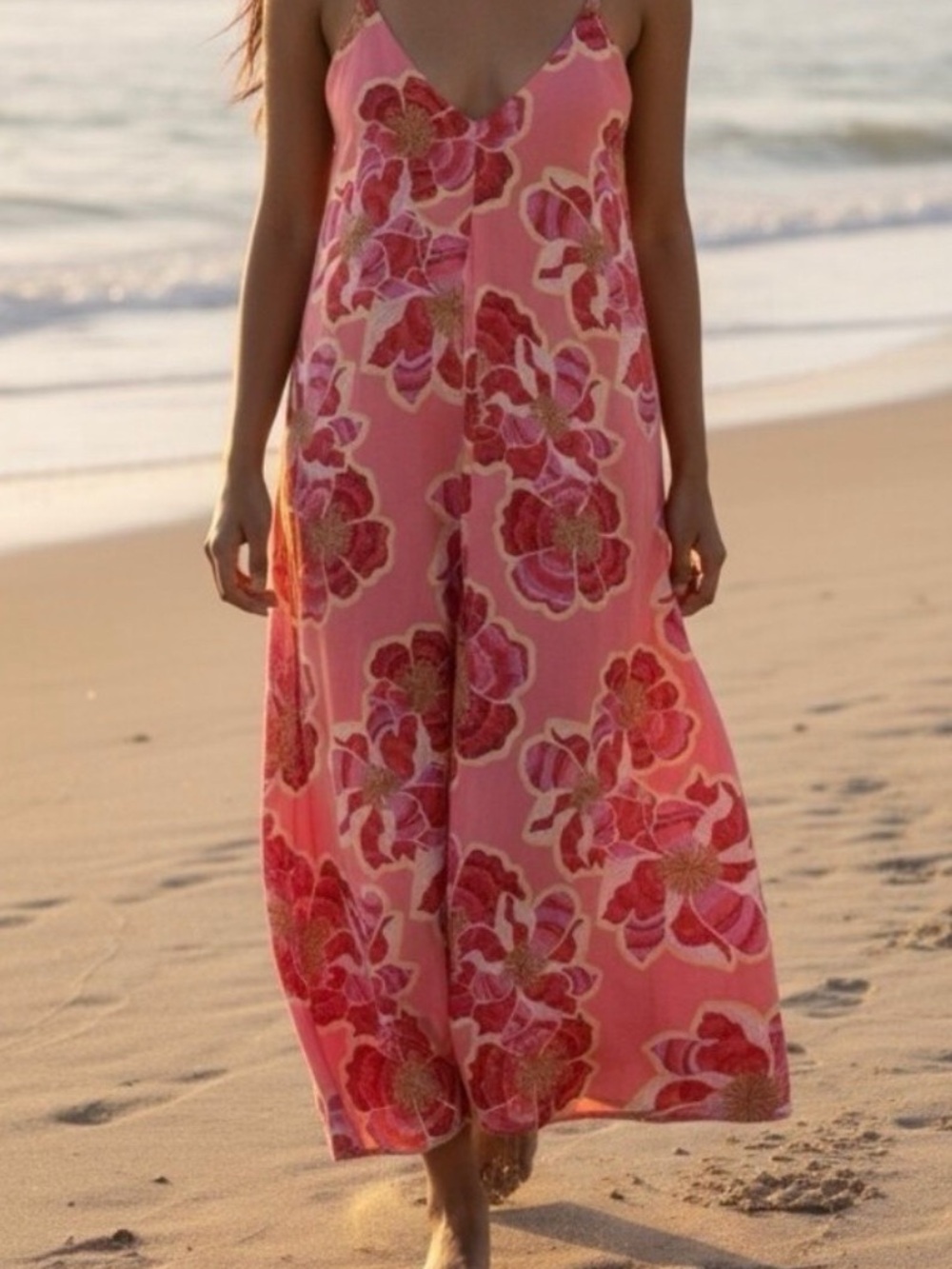LOFT Floral Pink and Red Maxi Dress